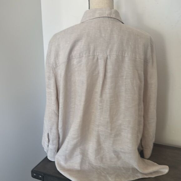 Chico’s No Iron Classic Linen 3/4 Sleeve Natural Beige Button-Up Shirt Size XL20 - Picture 6 of 15